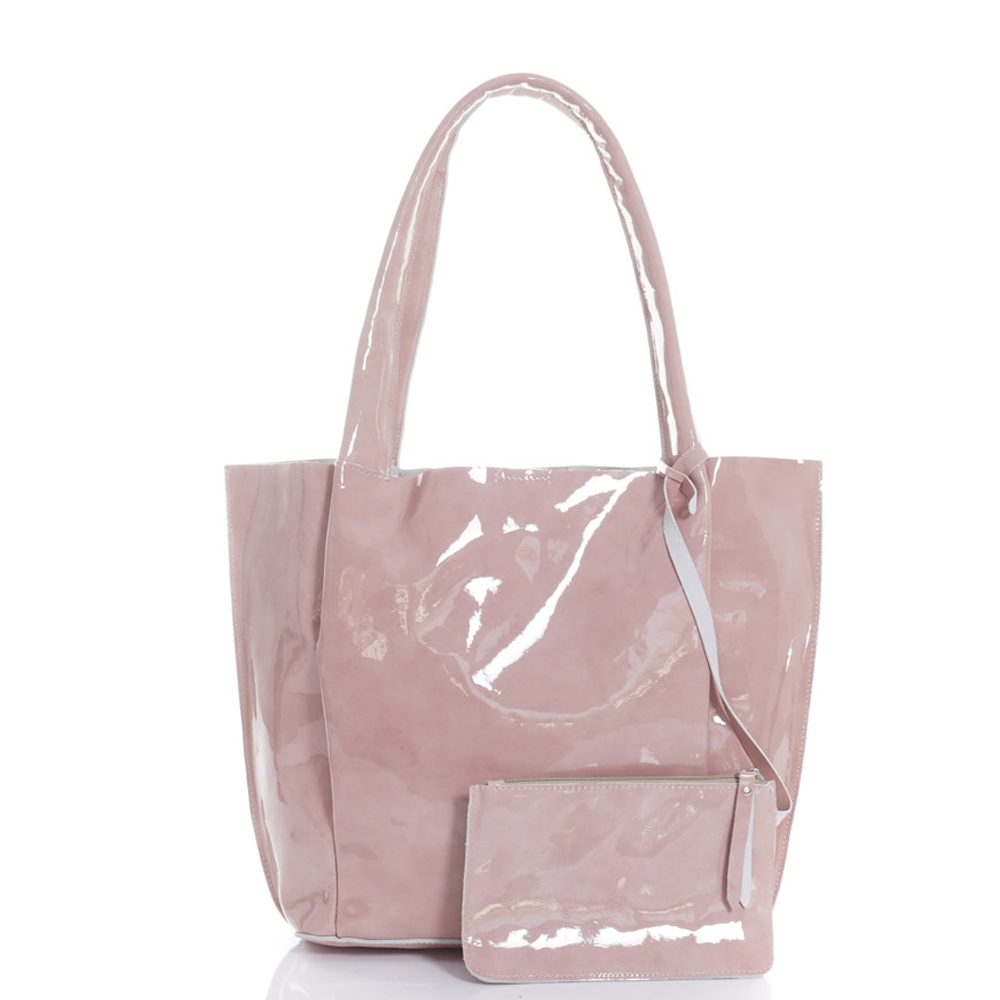 Дамска чанта от естествена кожа модел BRENDA pink lak